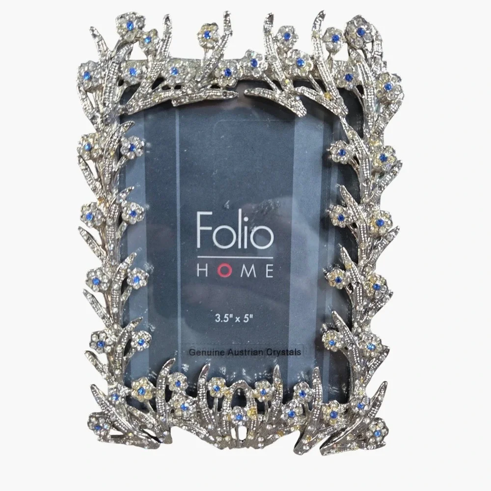 Folio Home Floral Silver Tone Austrian Crystal Accent 3.5x5 Photo Frame